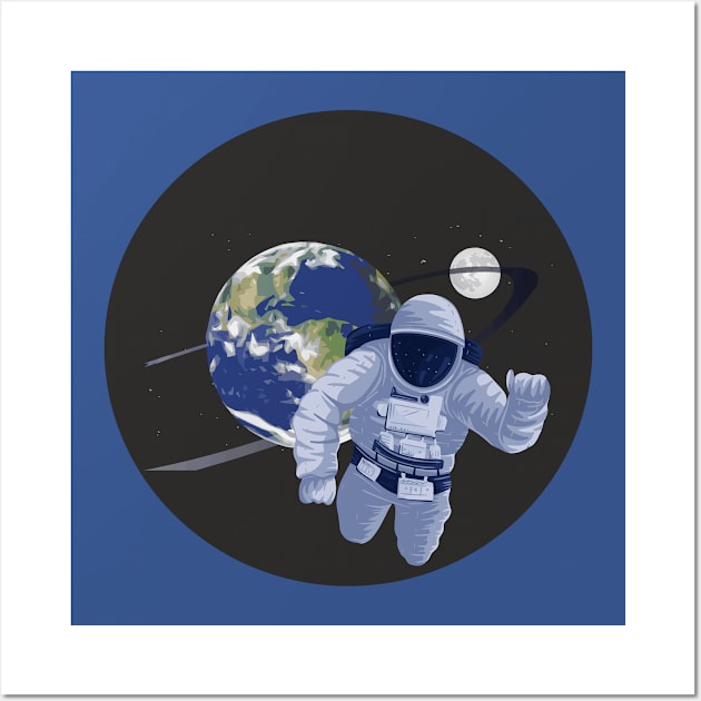 Spaceman floating in space Wall Art by AJ techDesigns